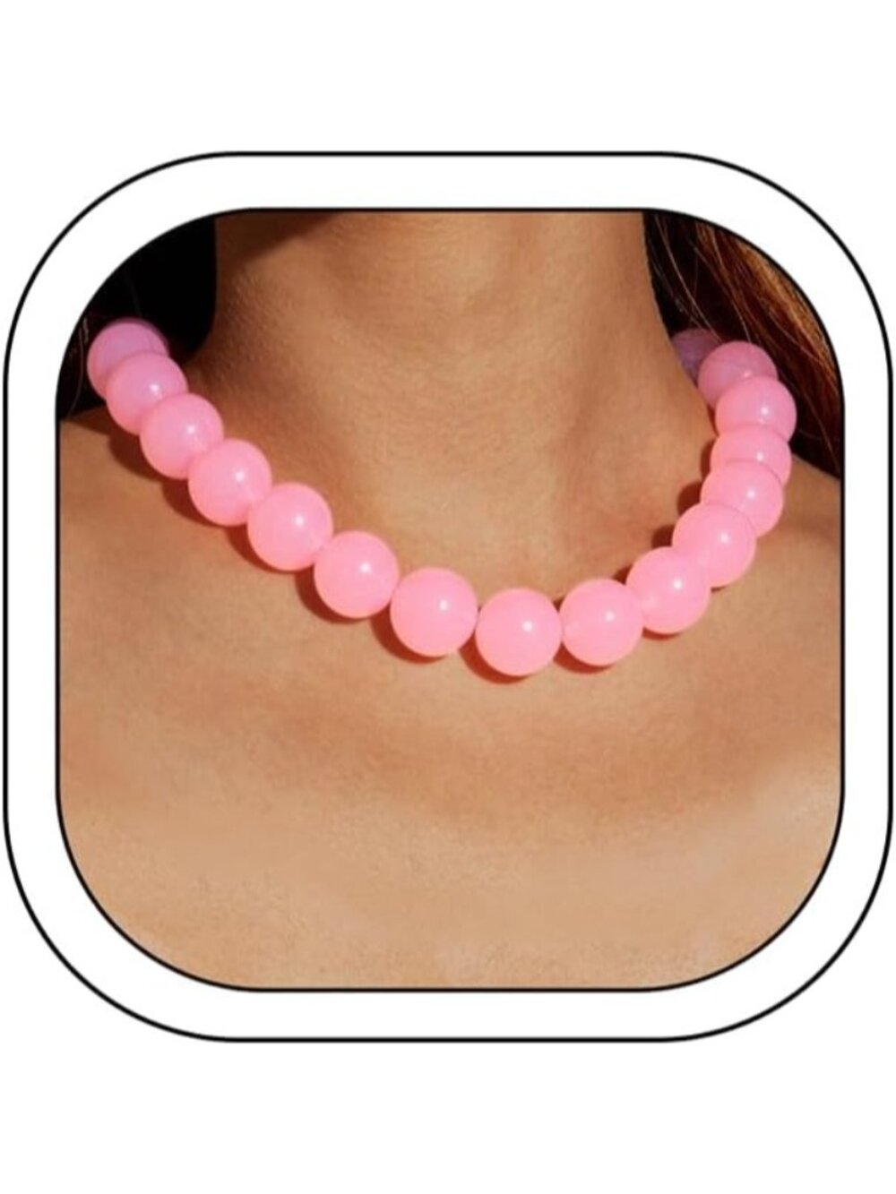 Women's Light Pink Acrylic Beaded Choker Necklace Chunky Round Bead Statement